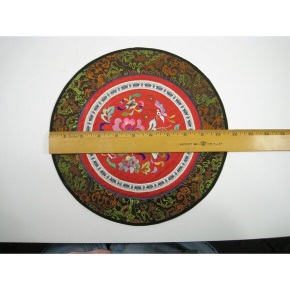 Vintage Asian Chinese Embroidered Silk Art Floral Panel Handmade Textile Round - Picture 2 of 6